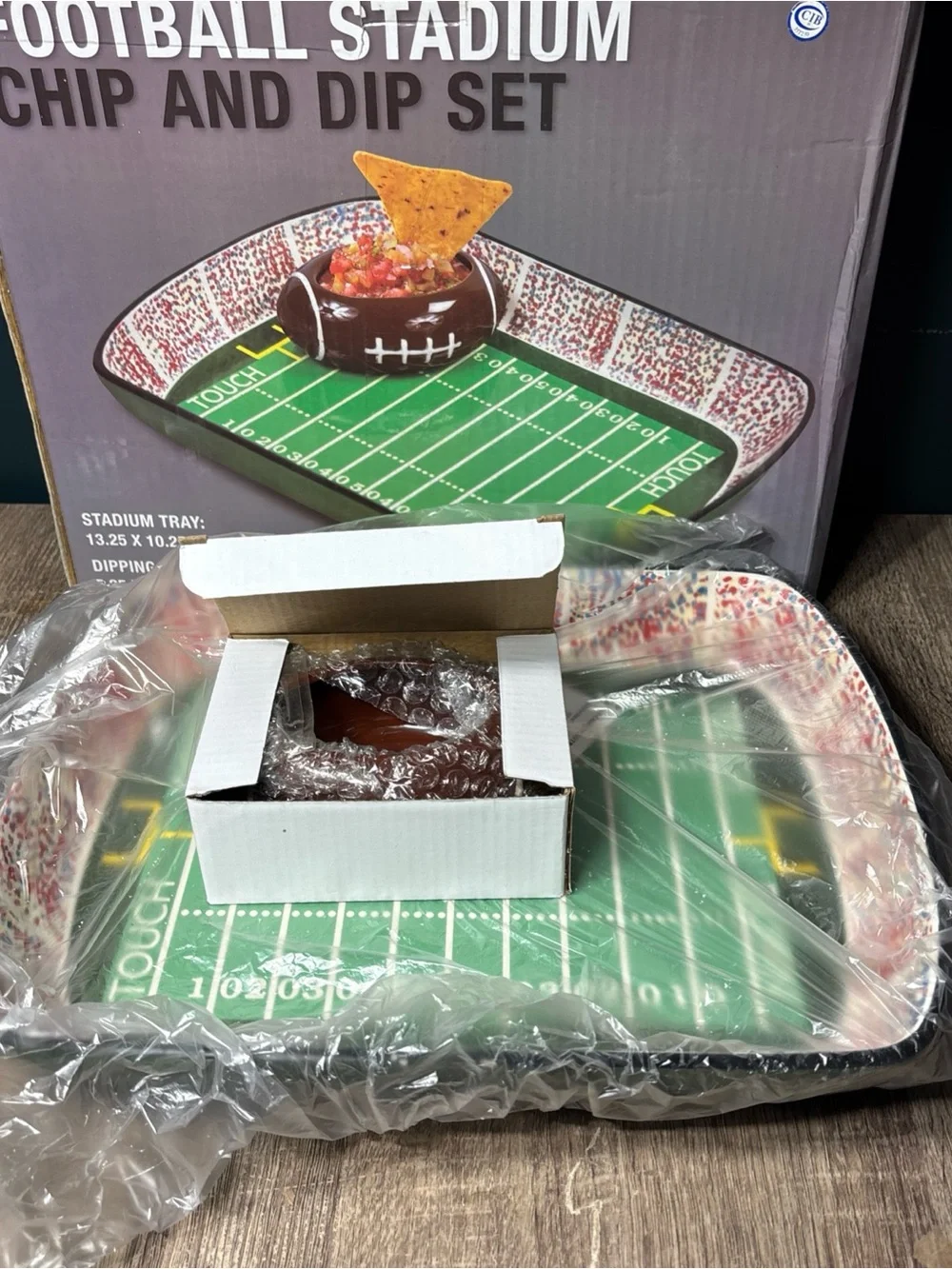 Football Stadium Chip And Dip Sports Serving Set - New